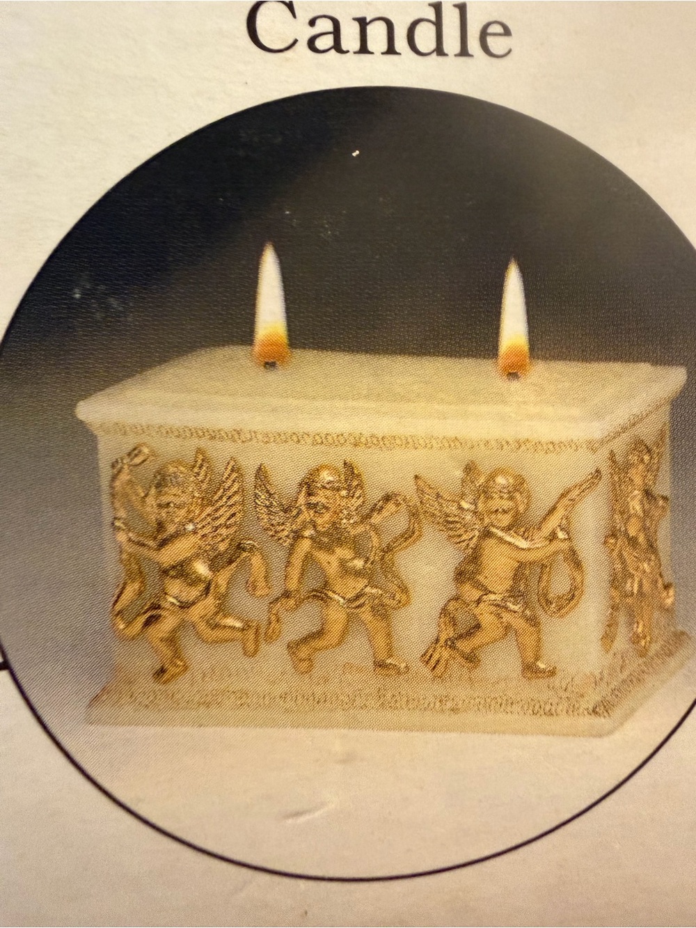Vintage Scott's Cherub Golden Angels Two-Wick Candle in Gold and Cream